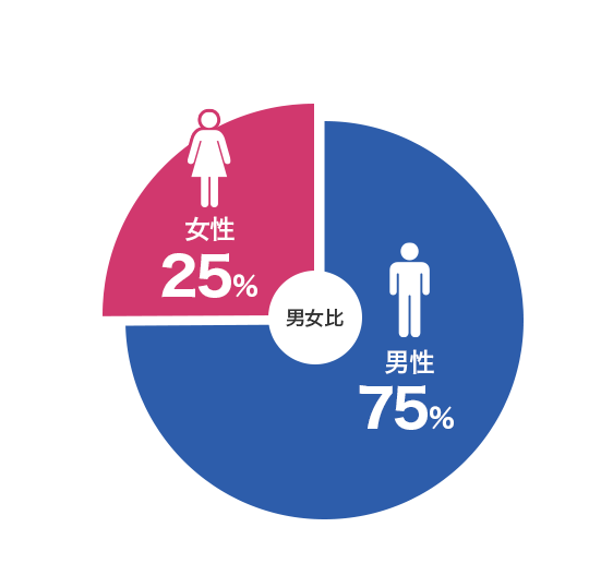 男女比 (男性75%、女性25%)
