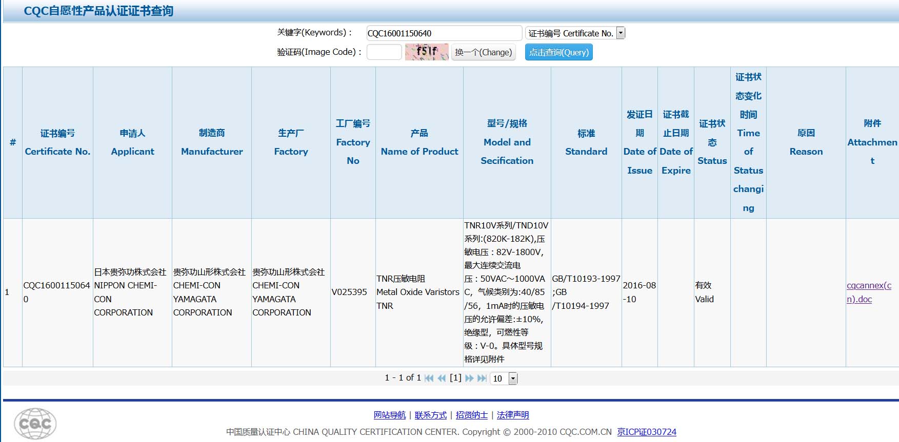 CQCサイト 検索結果画面